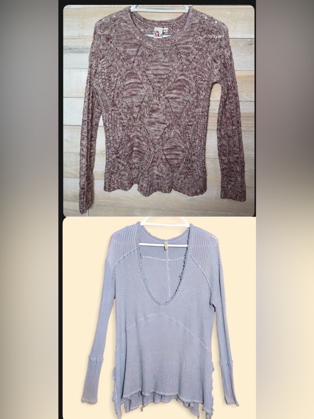 Free People Lilac Waffle Knit Raw Hem Top And Sweater Bundle Size Small